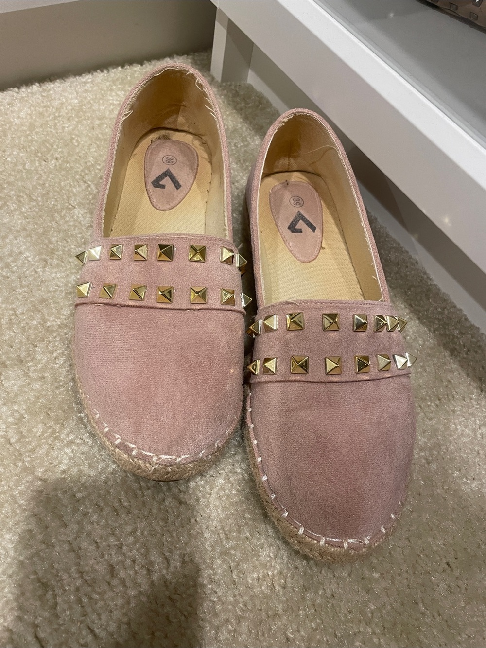 Studded Pink Suede Espadrille Flats - Unbranded